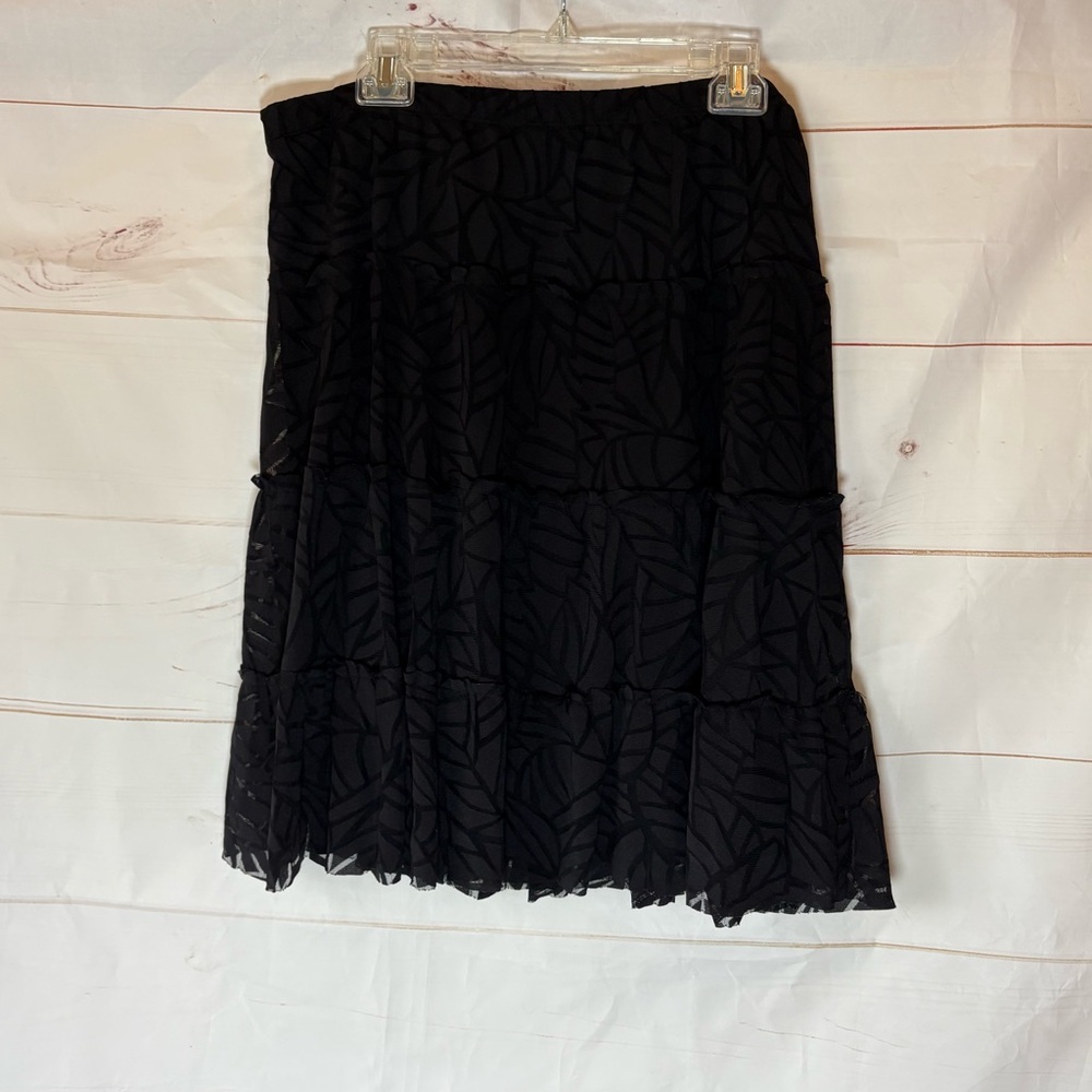 Alfani Black Leaf Pattern A-Line Skirt